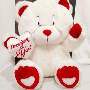 White Teddy Bear Dreaming of You Heart Plush Stuffed Animal 13" Valentines Day